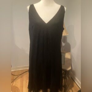 Lauren By Ralph Lauren Romantic Black Lace Fit & Flare Dress, V Neckline Size 16